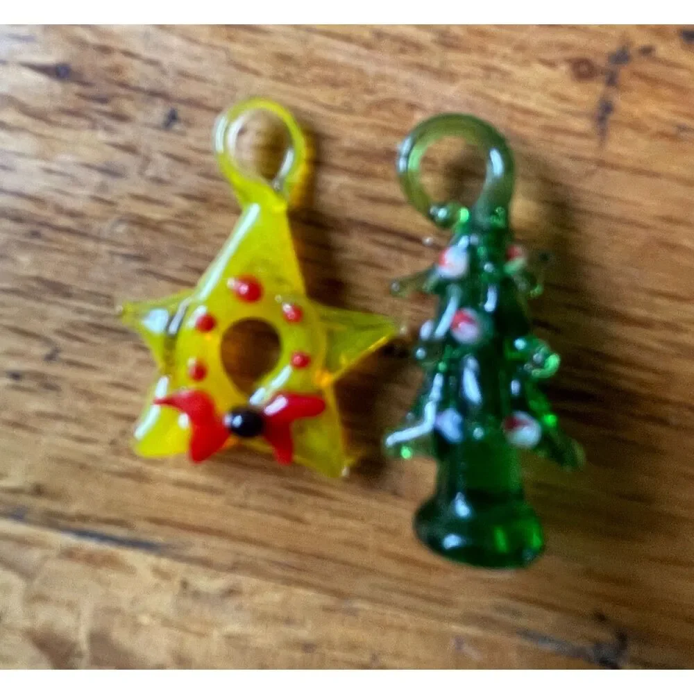 Hand Blown Art Glass Christmas Tree 12 Mini Glass Ornaments 6